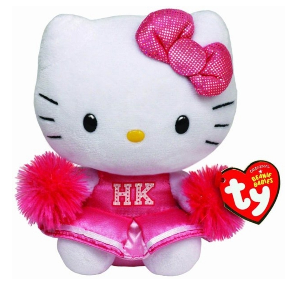 Cheerful Ty Beanie Baby - Hello Kitty CHEERLEADER Plush With Pom Poms - 6 Inches